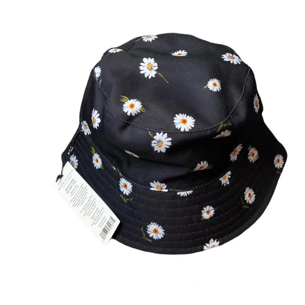 Alice + Olivia Reversible Bucket Floral Hat Black White Boho Festival Chic NEW